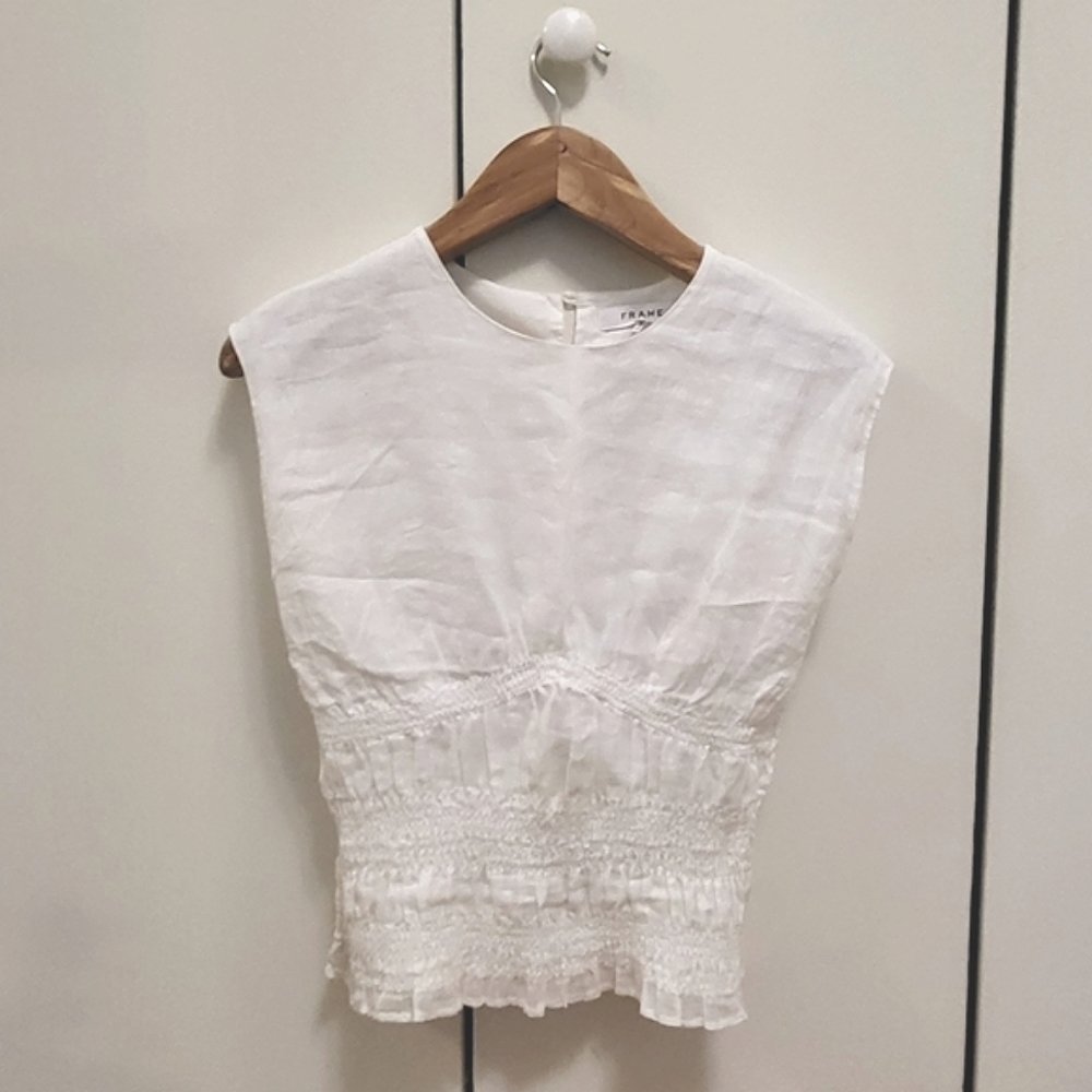 Frame xs white ruched top